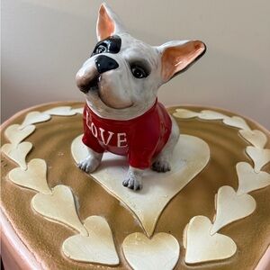 Blue Sky Valentine’s Day Ceramic Bulldog in Red Love Sweater